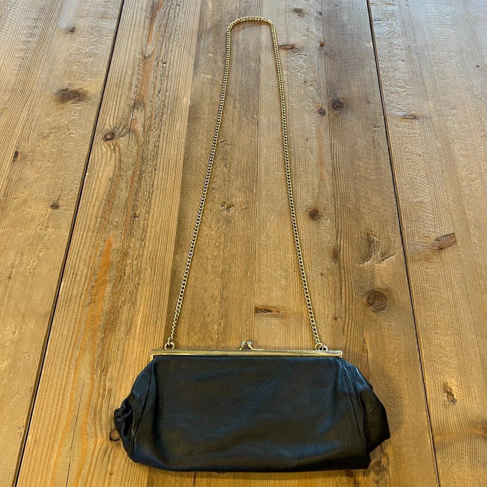 Vintage Italian Black Genuine Leather Evening Bag